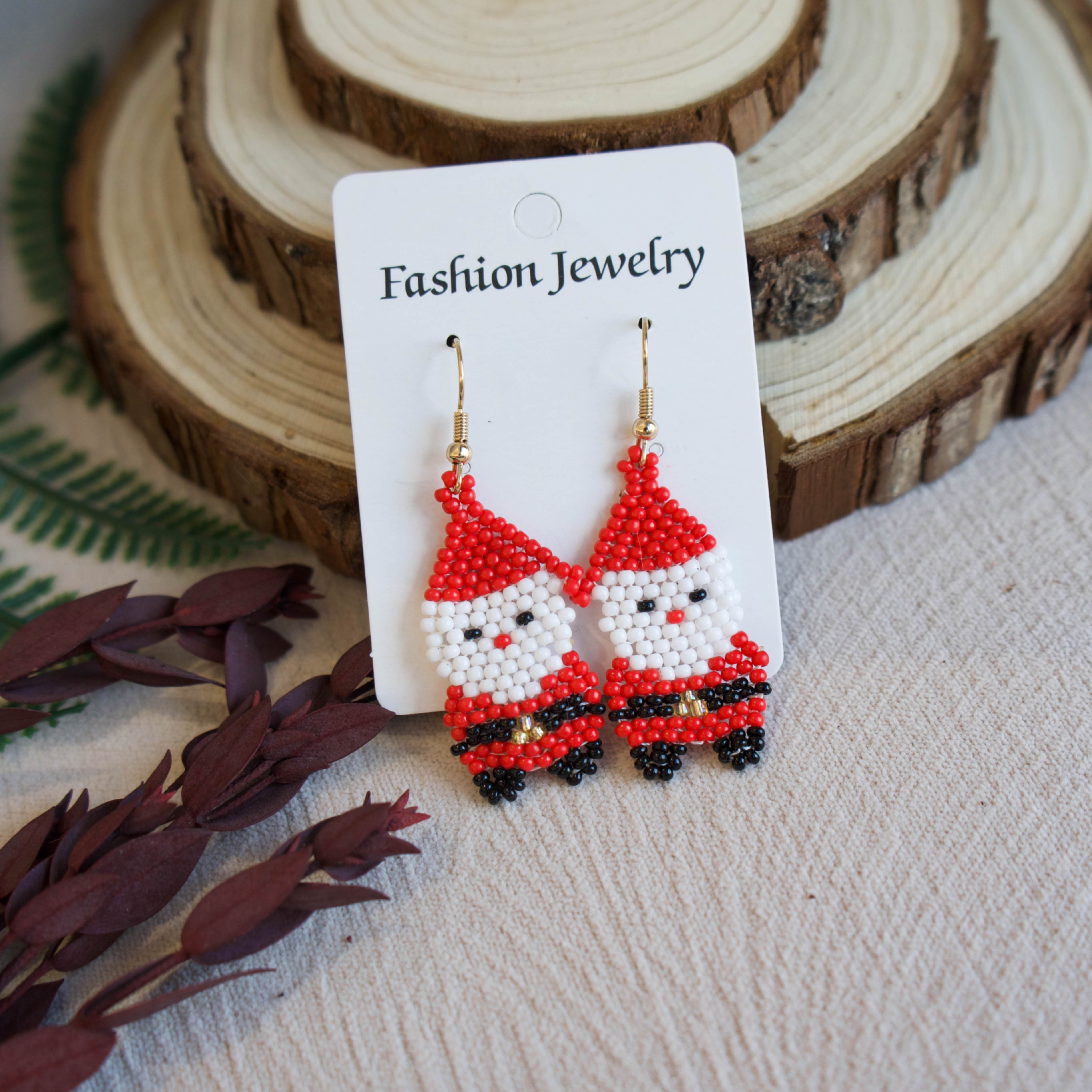 

2pcs Handcrafted Bohemian Santa Claus Beaded Dangle Earrings - Vintage/ Style, Copper Hooks, Holiday & , Earrings|bohemian Style|beaded , Christmas Earrings