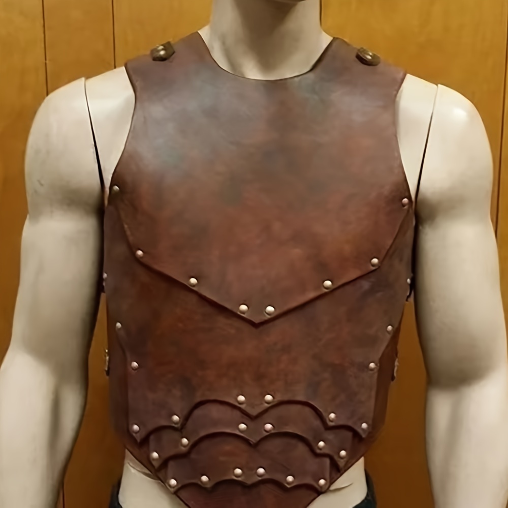 E-shop Verstellbare Brustplatte im mittelalterlichen Stil aus Kunstleder mit Schulterpolstern - Vintage Design Metallnieten Dekoration, geeignet für
