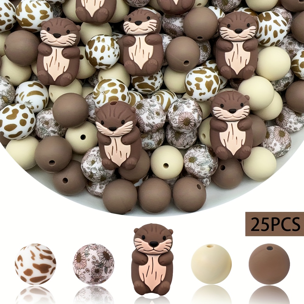 TEMU 25pcs Water Lazy Silicone Bead Set, 15mm - Perfect For Jewelry, S And Bag Embellishments, Silicone Character Beads - Beads And Bead Assortments