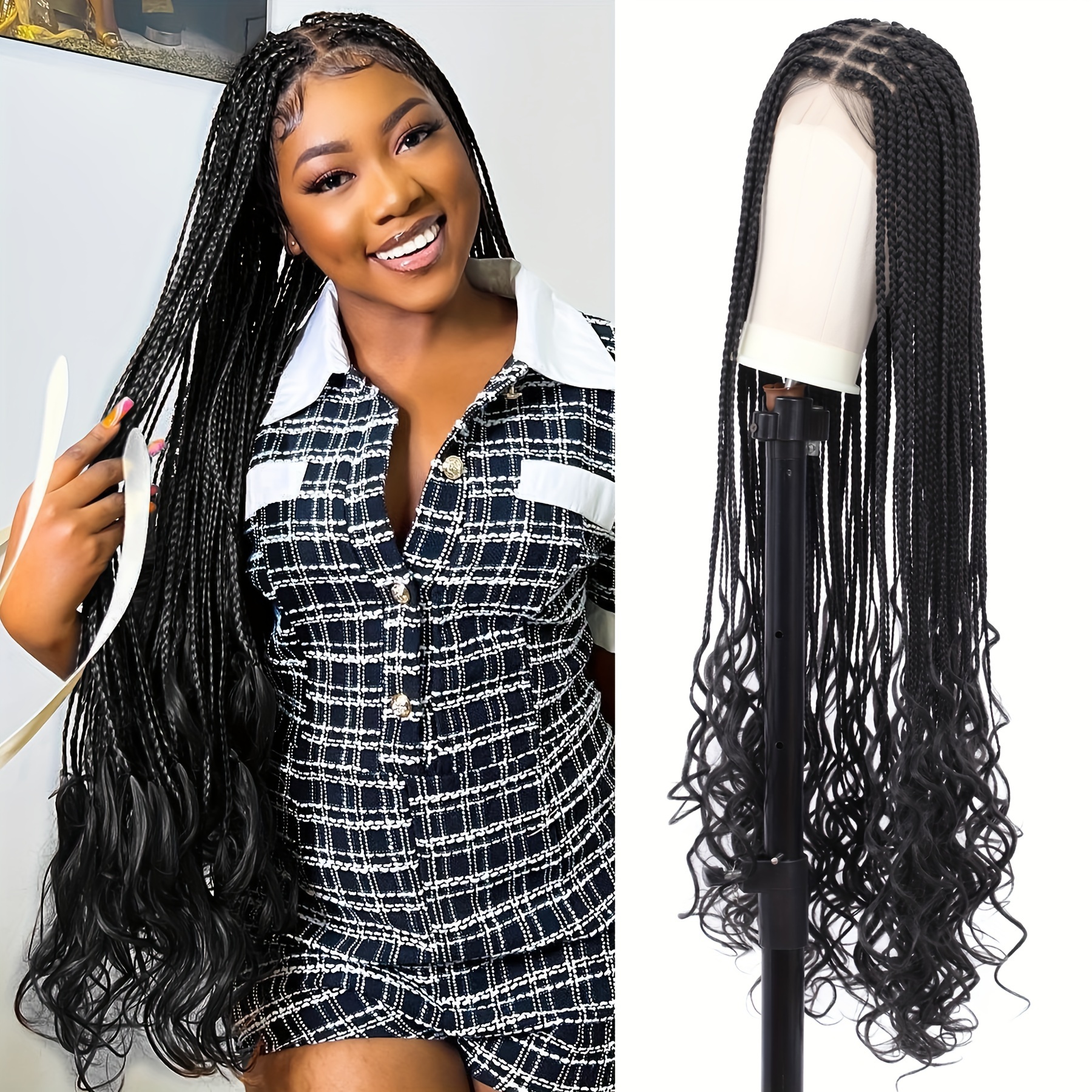 Long Ombre Green Lace Front Wig Box Braids Knotless Cornrow - Temu