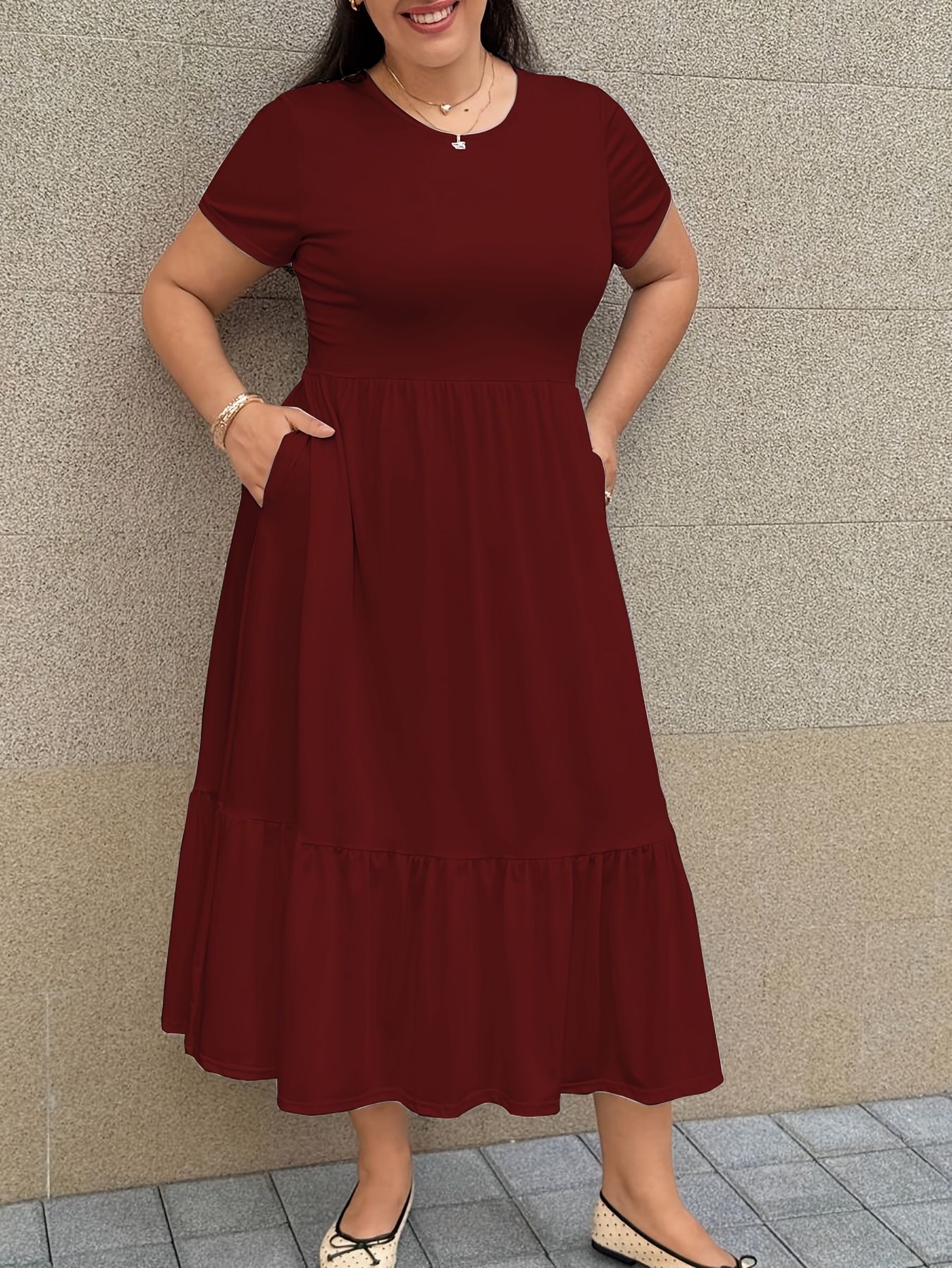 plus size womens plus size solid color elegant dress pockets