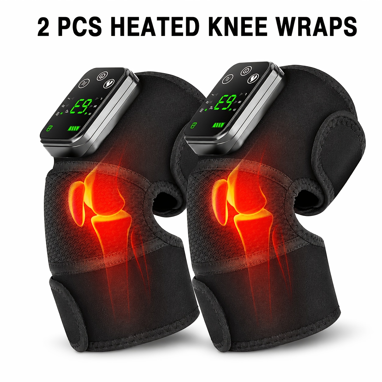 TEMU 2pcs Set Of Black Vibrating Heating Knee Pads, 3-in-1 Warm Knee Pads, Portable Home Knee Pad Additions, Suitable For Holiday Gifts For The