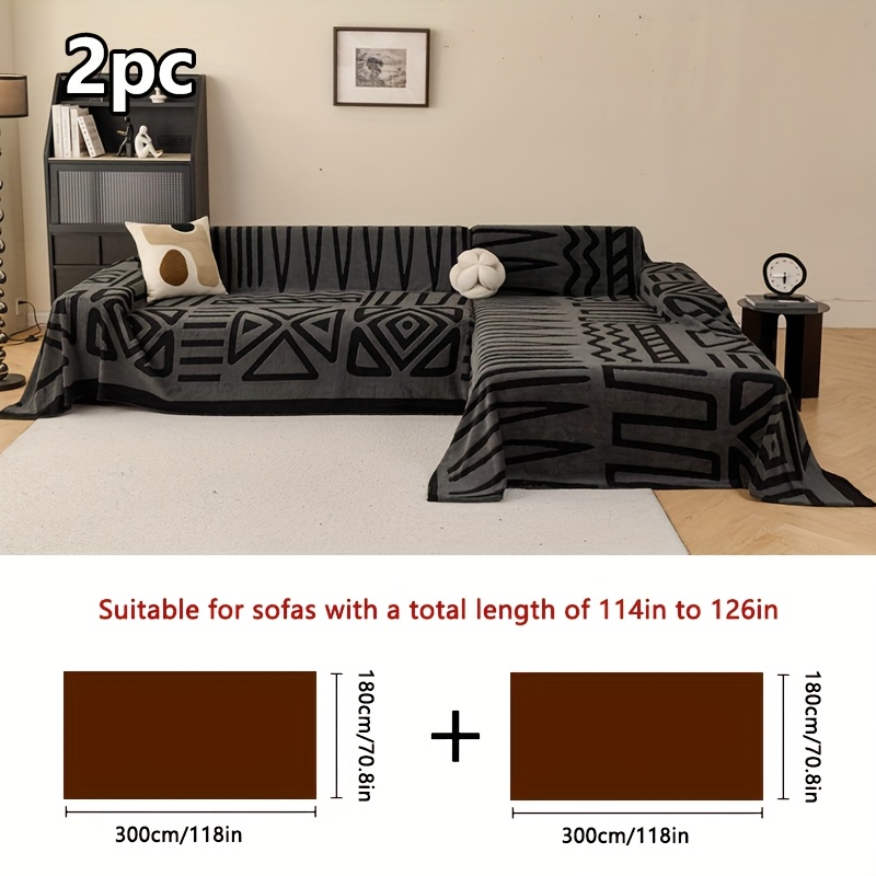 2pcs Plush Sofa Towel Universal Simple And Modern, Universal Full Cover Anti Slip And Wear Resistant Support Machine Washable Pet Friendly Combination Set - Mirror Yi