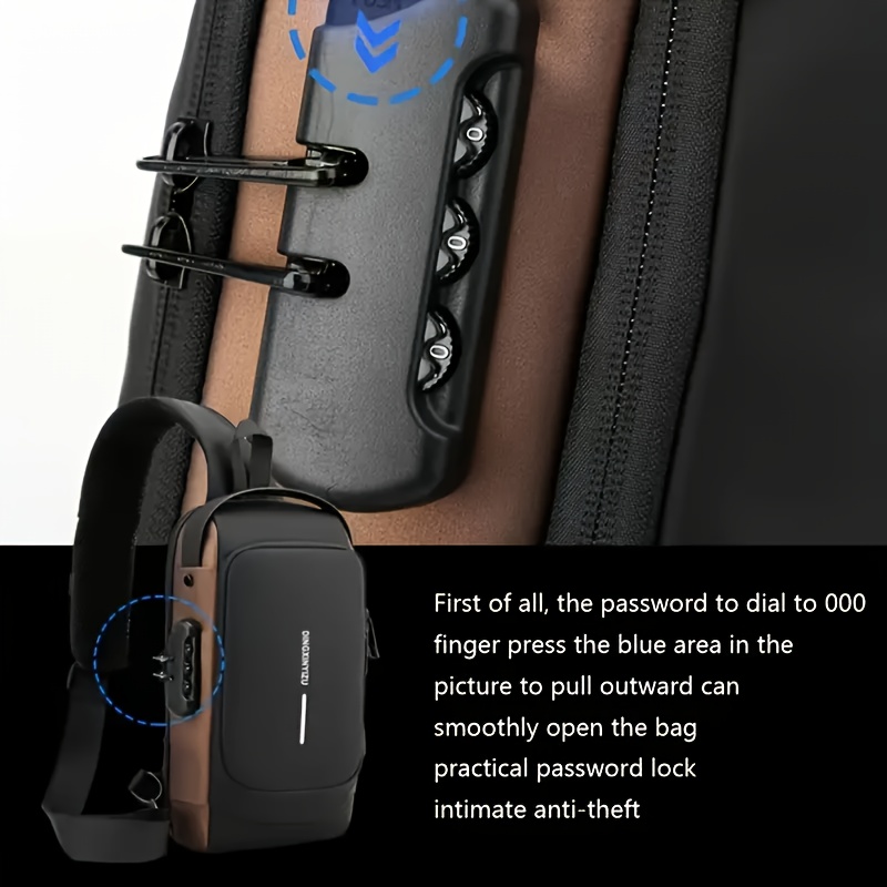 1 multifunctional fashionable crossbody bag with password lock casual travel sports chest bag wear resistant crossbody bag suitable for outdoor   strolling and daily commuting details 4