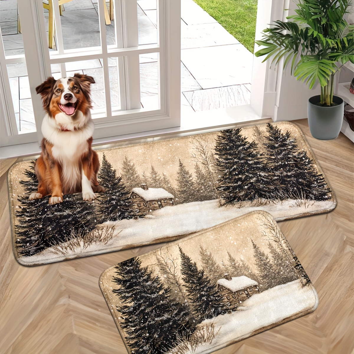 

Christmas Scene Non-slip Door Mat - Machine Washable, Knit Rectangle, Polyester Indoor Floor Mat For Entryway - Holiday Decor Slip-resistant Door Rugs For Home Entrance, Christmas Decoration