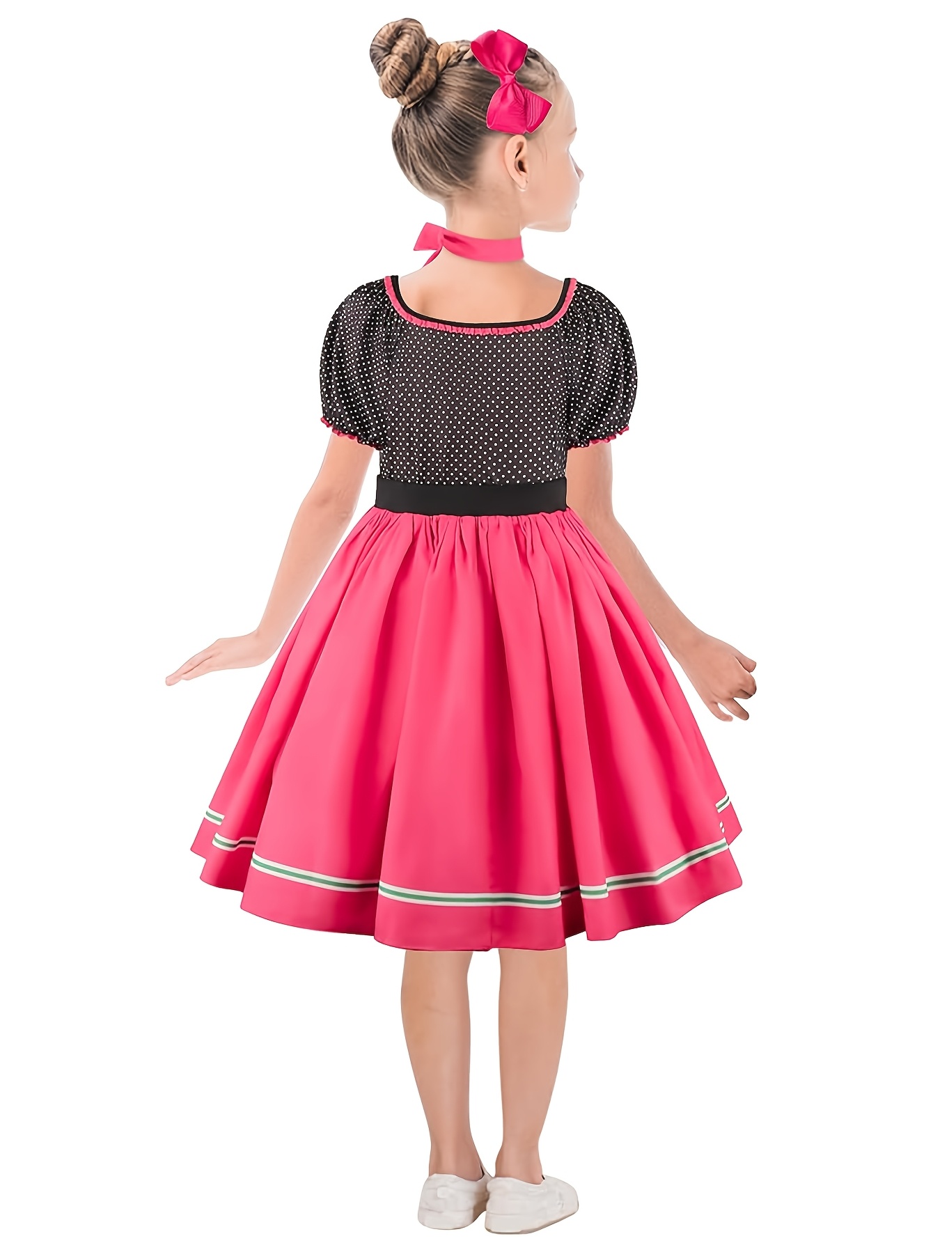 girls 1950s vintage poodle skirt dress black polka dot top Temu