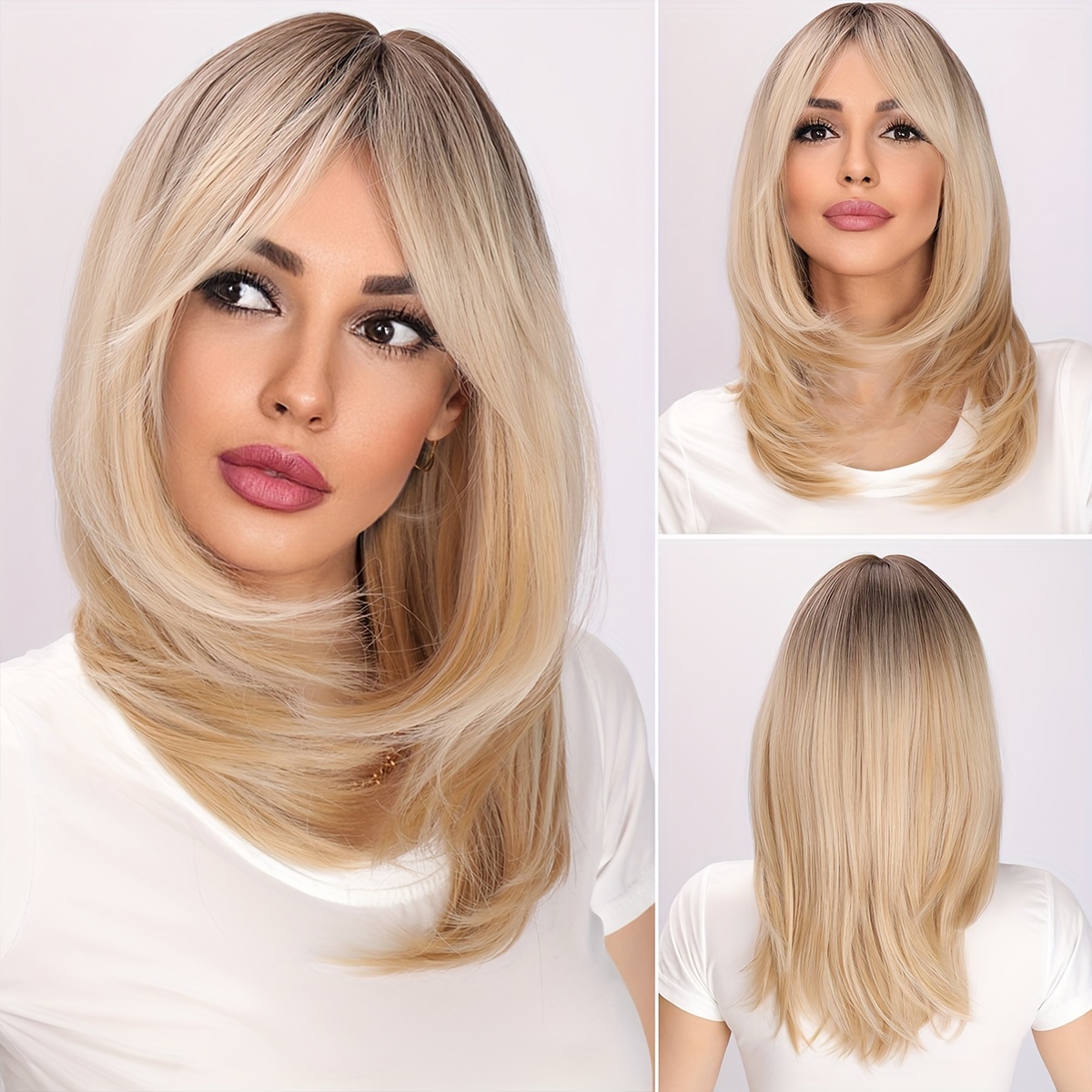 

Golden Banged Wig - Women's Natural Synthetic Synthetic Synthetic Wig - Realistic Wig -20 Inch Fashionable Ideal Choice For Women And Girls, Heat-resistant, Suitable For Daily Wear And Parties
