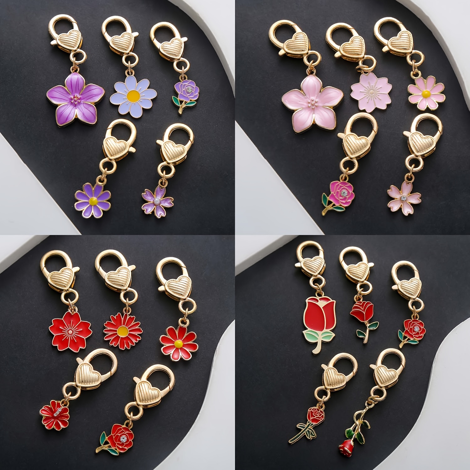 

5pcs Fashion Enamel Flower Keychains, Alloy , Cherry , Key Ring, For Car Keys, Backpacks, Wallets