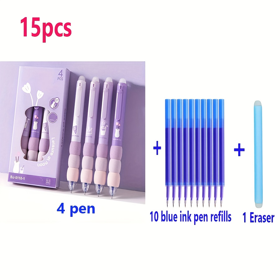E-shop Ein Set aus 15 auswischbaren Gelstiften mit niedlichen Cartoon-Designs, mit 0,5 mm Tinte, einziehbarem, weichem Griff, für Büro, Schule oder als