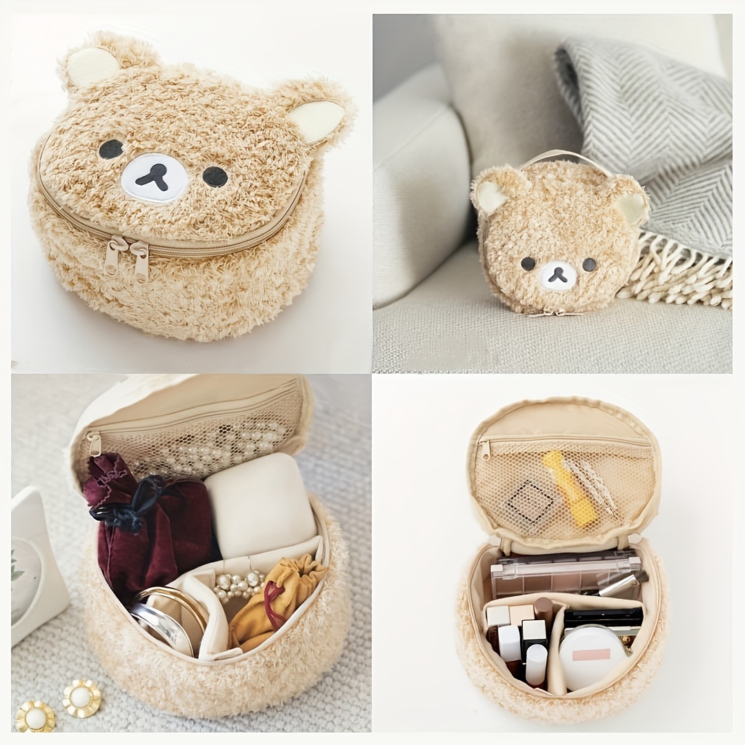 

Cute Bear-shaped Mini Makeup Bag - Soft, Portable & Compact Cosmetic Organizer For Men And Women, Unscented