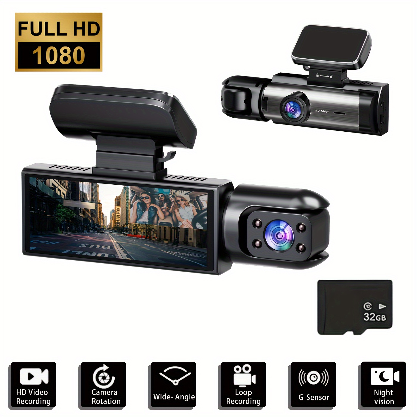 

1080p Dual Camera, Dash Cam For Cars, Front And Inside, Car Camera With Ir Night Vision, Loop Recording, Car Dvr Camera With 3.16 Inch Ips Screen, Dual Lens Car Dashboard Video Cam