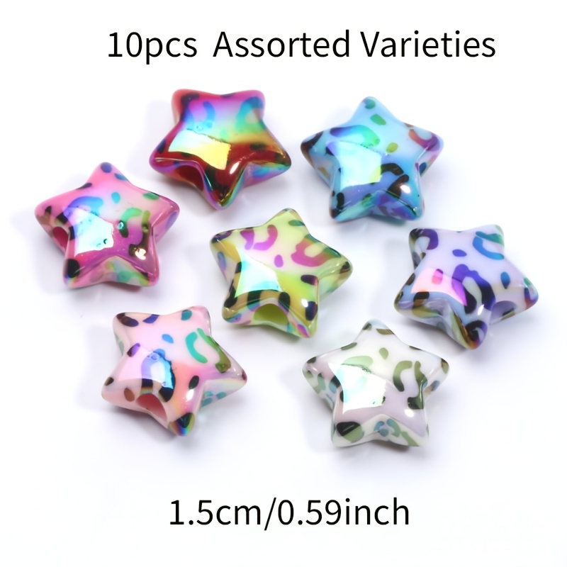 TEMU 15 mm 10 Stk. zufällige Farben Leopardenmuster Stern AB-Farbe Acryl für DIY lose Perlen-Armbänder, Halsketten, Ohrringe Handy-Anhänger. Geeignet