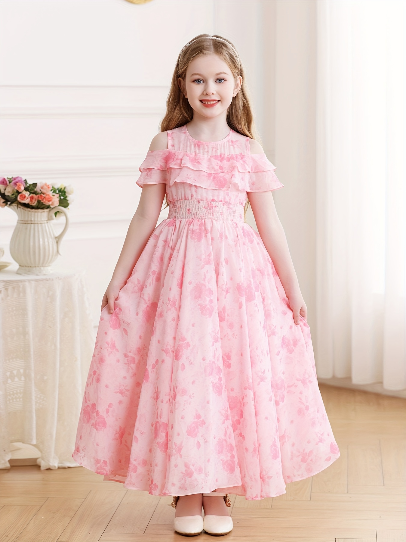Long Sleeve Cute Long Dresses For Kids Girls Floral Chiffon Princess Dress  Suitable Temu Saudi Arabia