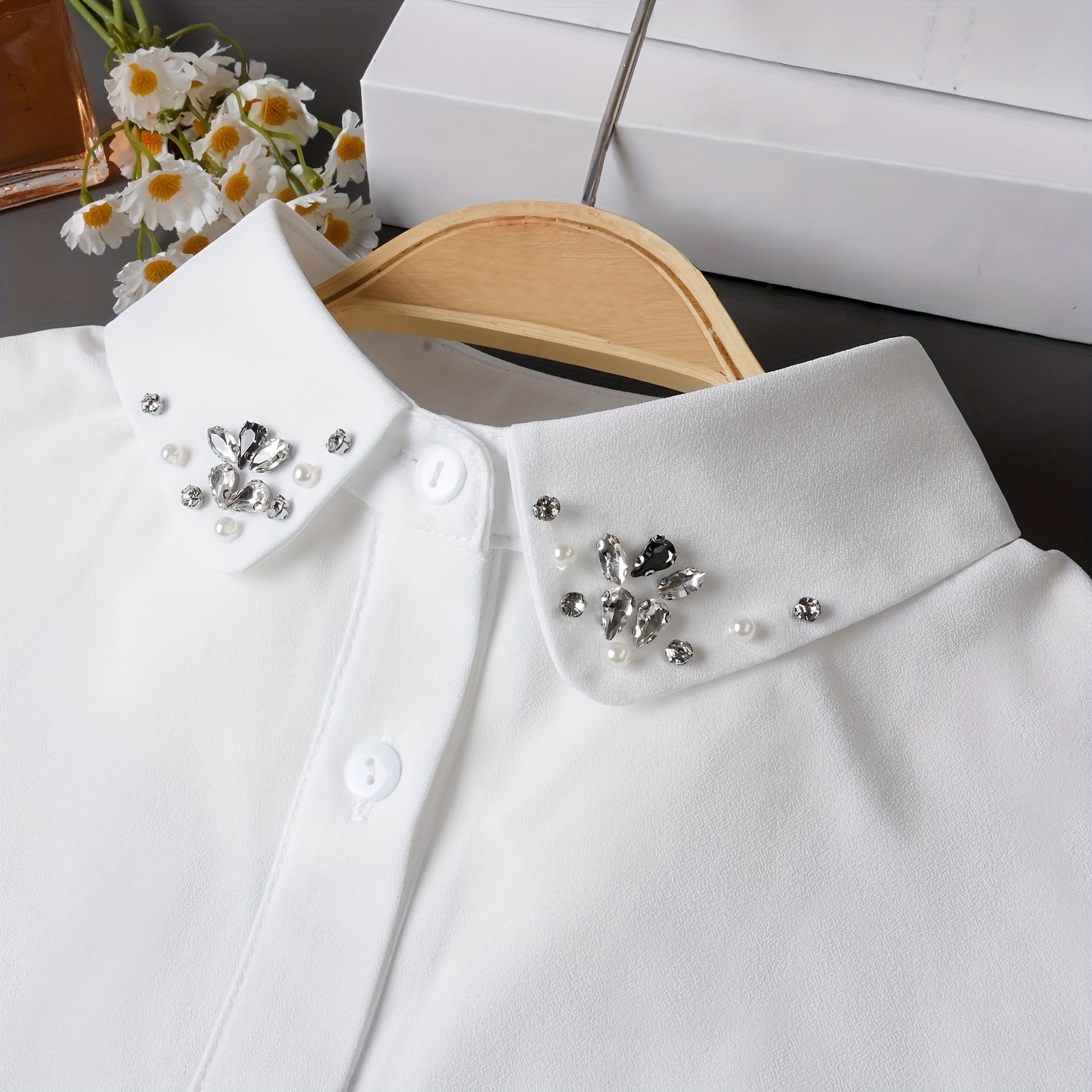 TEMU Faux Col Amovible Polyvalent avec Strass Fait Main, Col Intérieur pour Femme à avec Pulls et T-shirts de Base, Faux Col Décoratif -Âge pour