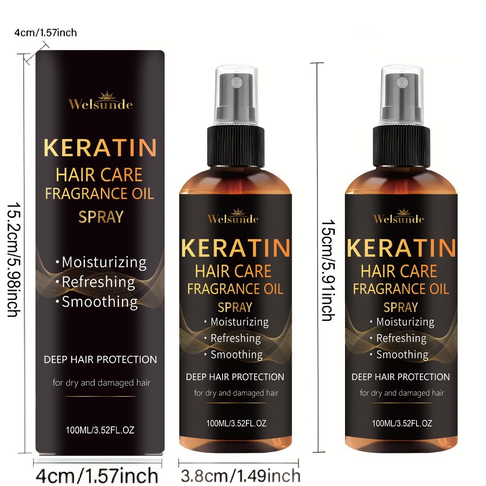 Image of 2pcs Keratin No-shampoo Oil Spray, Contains Keratin Hair Care Ingredients, And Comb For , Smoothness, Length, And , To And Split Ends, 1 Bottle Multiple Problems, Adds Elasticity