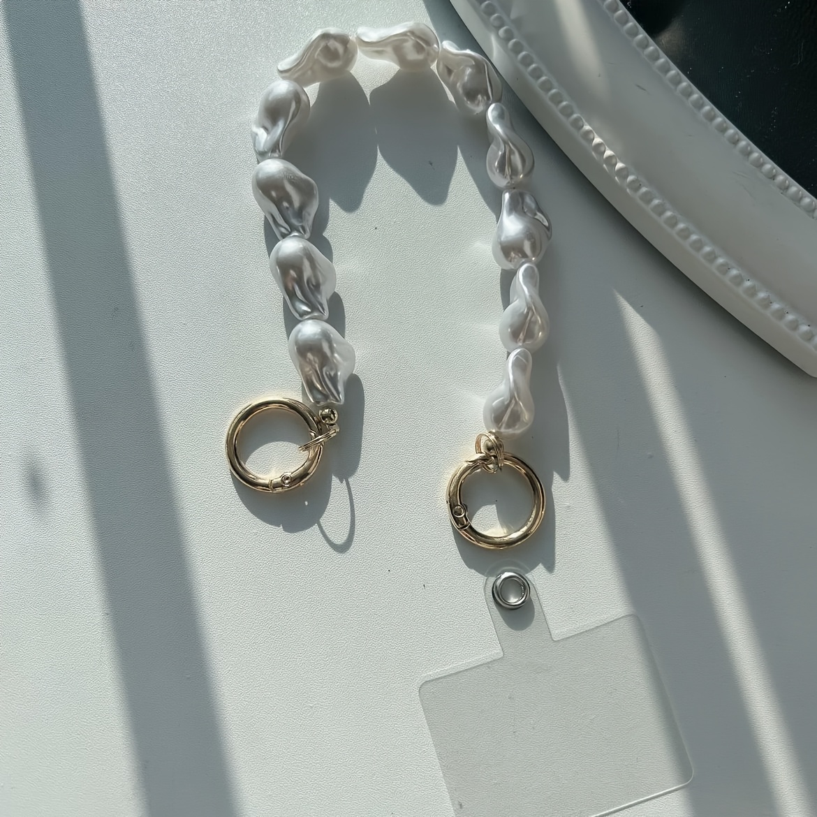 Abs-shaped Artificial Pearl Handbag Additions With Handmade Mobile Phone Lanyard