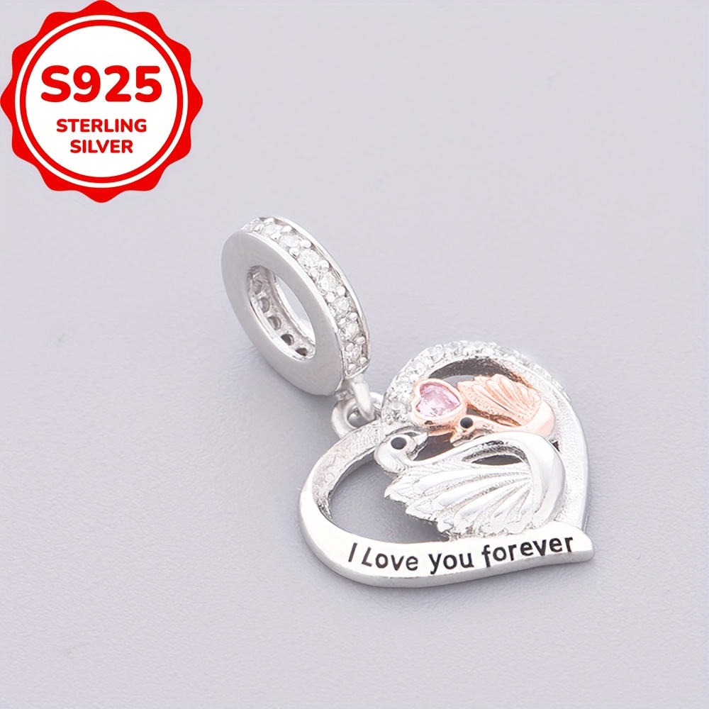 925 Silver Swan Heart Shaped Design Bracelet Charms