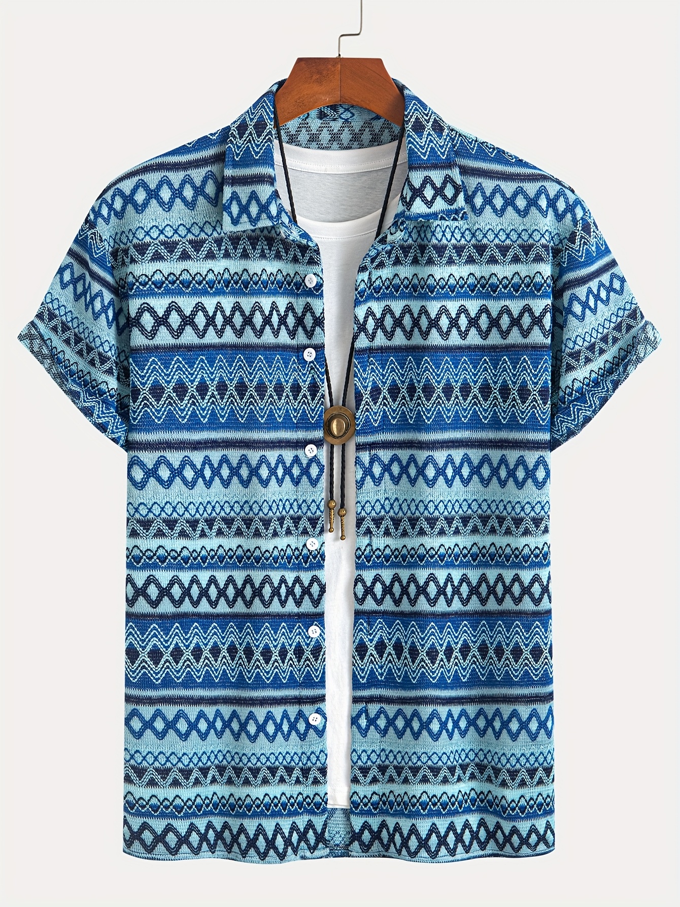 シャツ HUECLOSET Bohemian Mix Short Sleeve Shirt 25KERO430 men's bohemian crochet short sleeve shirt vibrant geometric