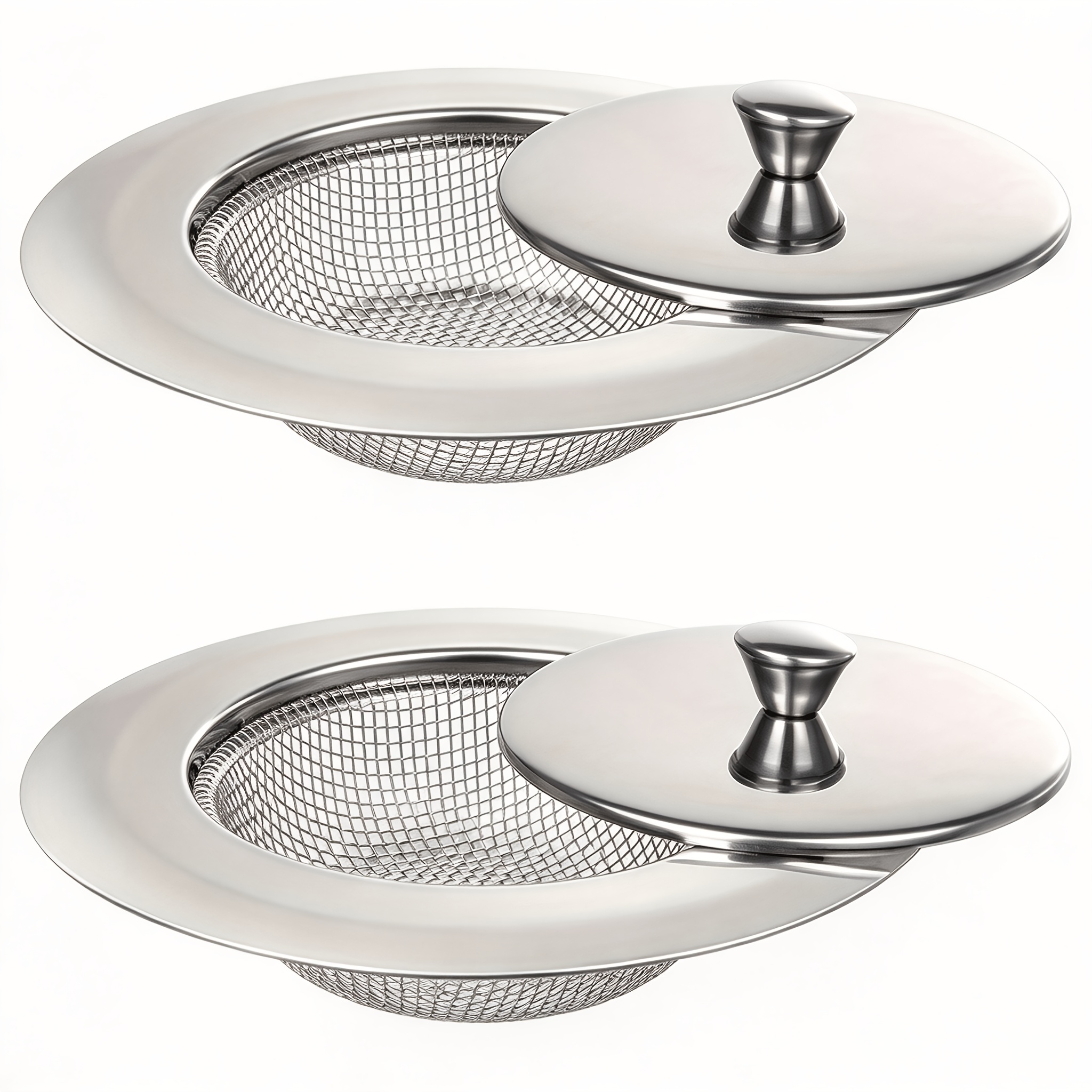 TEMU 4pcs Covered High- Stainless Steel Sink Strainers (2 Lids 2 Strainers), Vegetable Washing Filter Anti-clogging, Kitchen Vegetable Washing Rice