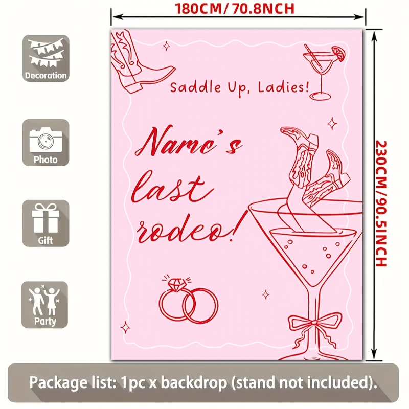 TEMU 2d Flat, 2d Flat - 2d Flat, 2d Flat - A Flat 2d Banner Featuring A Personalized Name And Red Cowboy Boots, Ideal For Bachelorette For Party