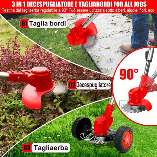 cordless electric grass trimmer with 21v 4 0ah battery powered 3 in 1 brush cutter cutter lawn trimmer with wheels adjustable lightweight for lawn garden