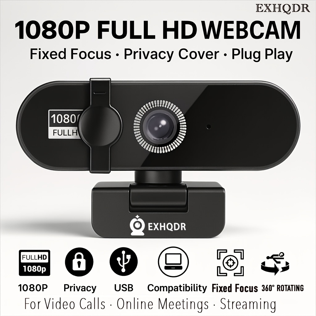 Image of Exhqdr 1080p Full Hd Usb Webcam With Privacy Cover, Plug And Camera For Laptop Desktop, Ideal For Video Calls, Online Classes, And Meetings