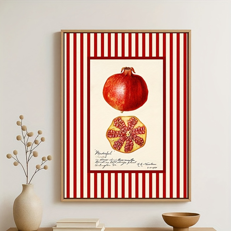 TEMU 2D , 2D , 2D 1 pieza Sin , de Pared de Cocina de Frutas Vintage - Impresión de Planta de a Rayas, Decoración de Cocina Retro, Póster de