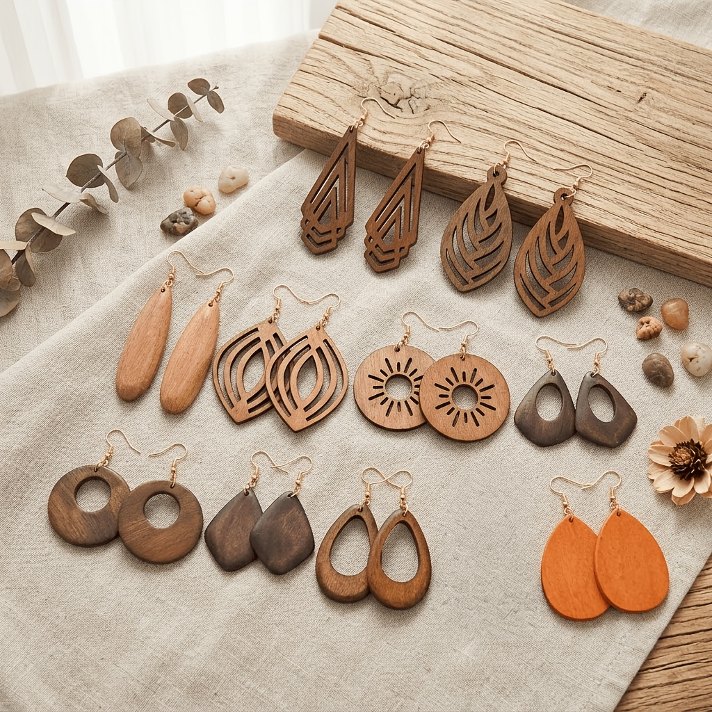 10 Pairs Bohemian Vintage Wooden Earrings Set