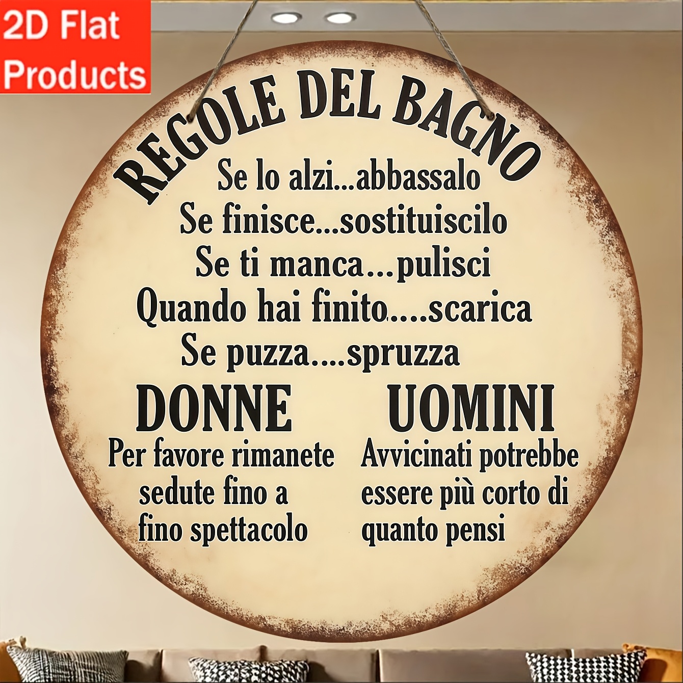 TEMU 2d Flat, 1pc Wooden Decorative Sign And Plaque, Italian Vintage Decor Sign, Content "bathroom Rules", Perfect For Decorating Bathrooms, Suitable