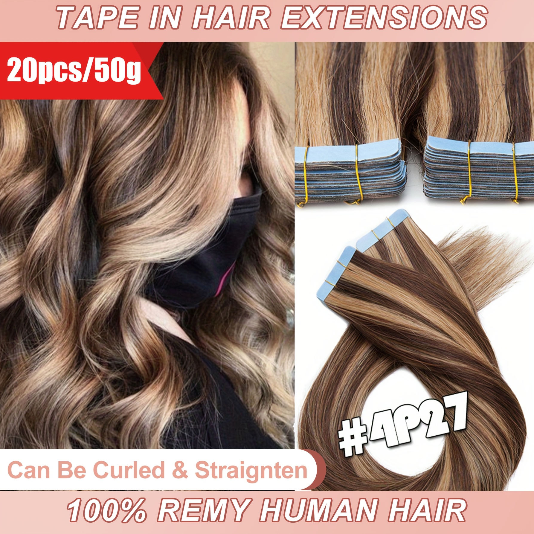 20pcs human hair tape in hair extensions human real - Temu