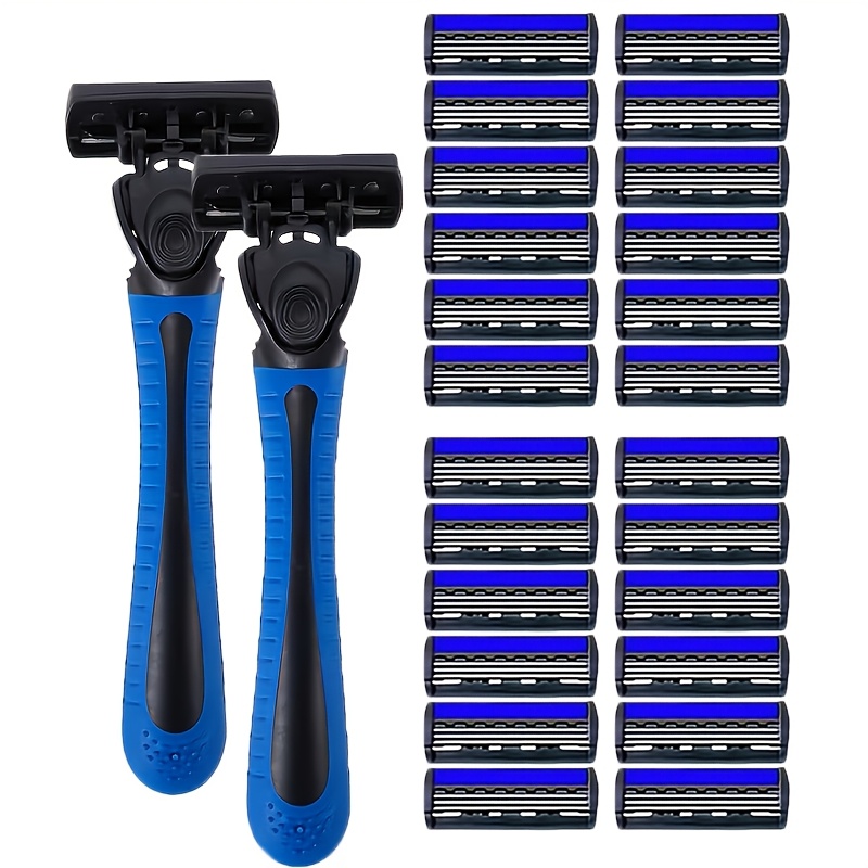 TEMU 2 poignées et 24 lames de rasoir progressives à 3 couches de haute qualité pour hommes, de lame ultra-tranchante et durable, rasage sûr et doux