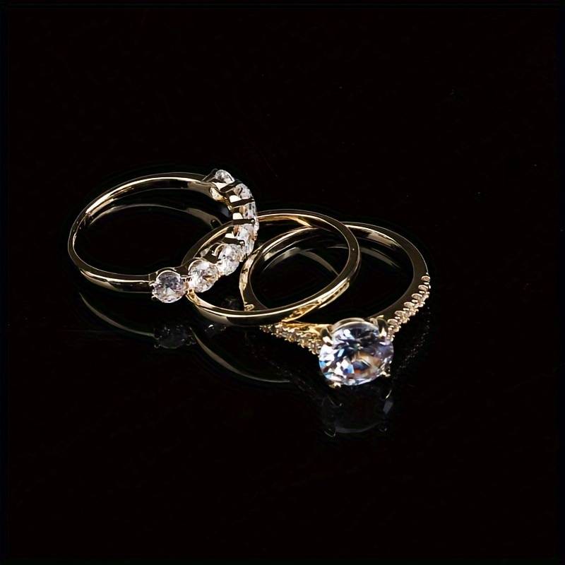 Bridal Copper Engagement Ring Set with Artificial Crystal Inlay