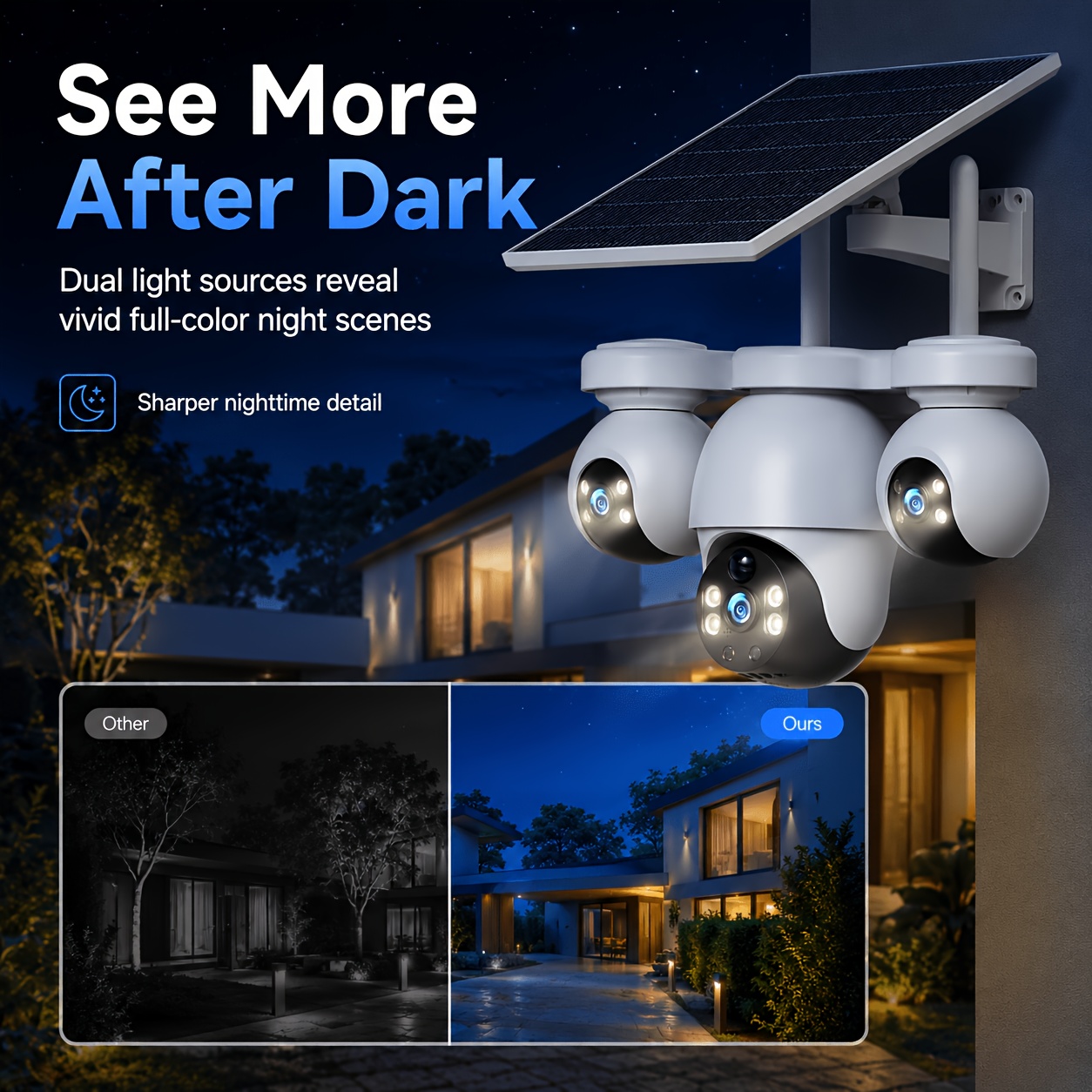 Caméra de sécurité V380MAX | Enregistrement toutes saisons 6MP, prend en charge le WI-FI 2.4Hz, système de surveillance sans fil, fonction audio bidirectionnelle, rotation à 360°, détection de mouvement simultanée à trois objectifs, stockage cloud, convient pour une utilisation extérieure, commerciale et domestique