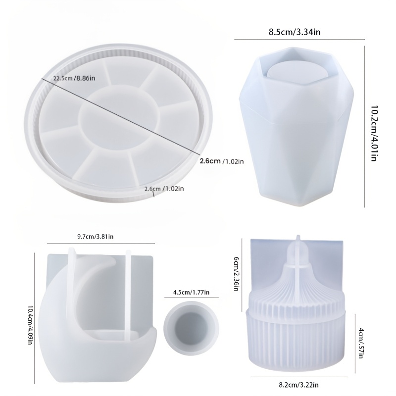 E-shop Set mit 4 Mond-Kerzenhalter-Tonformen, inklusive facettierter Vase, gestreifter Aufbewahrungsbox und gestreifter Silikonformplatte