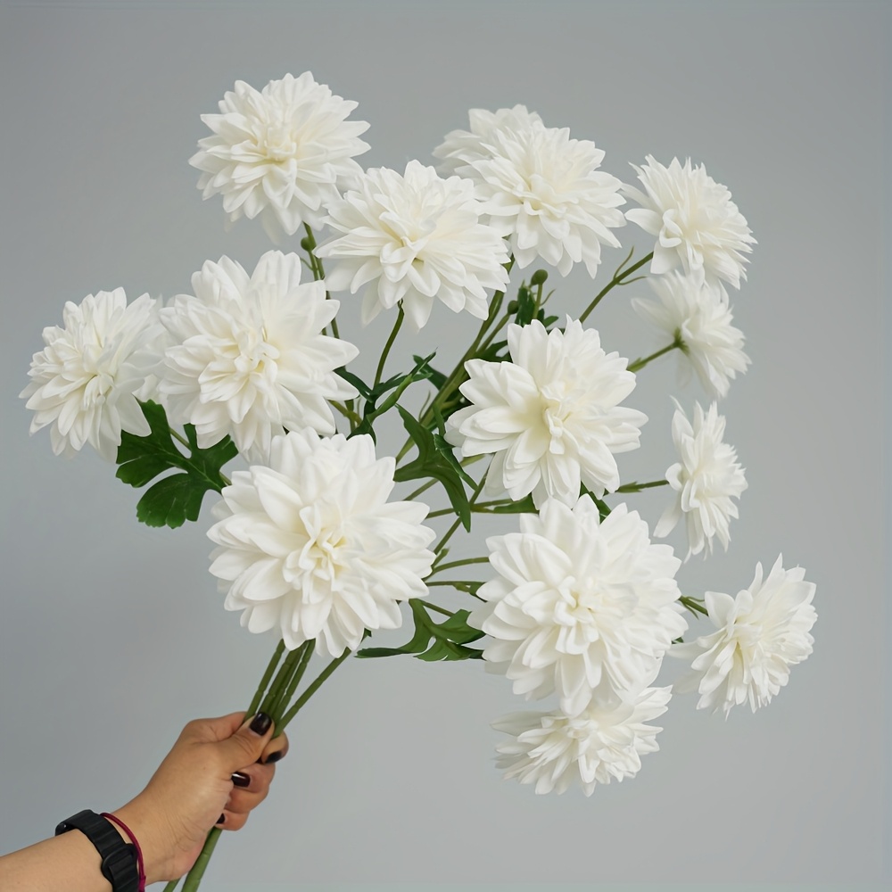 TEMU 5pcs Realistic Artificial Dahlia Flowers Fake Long Stem Bouquets - Large Blooming Arrangements Suitable For Wedding Centerpieces, Home Decor,