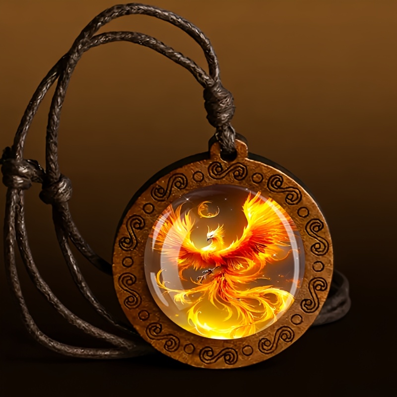 TEMU Collier en bois aux flammes envolées et aux ailes déployées, un minimaliste de style vintage pour et . Un accessoire simple et élégant pour les