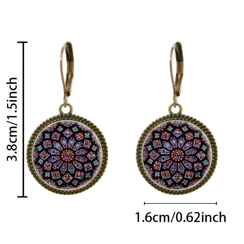 2pc Blue Classic Pendant Earrings with Floral and Geometric Designs