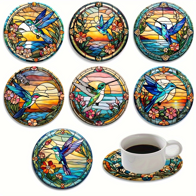 

8-piece Set Wooden Hummingbird Coasters For Drinks, Coffee & Tea Cup Mats, Decorative Home And Restaurant Decor, Ideal For Festive Gift Giving