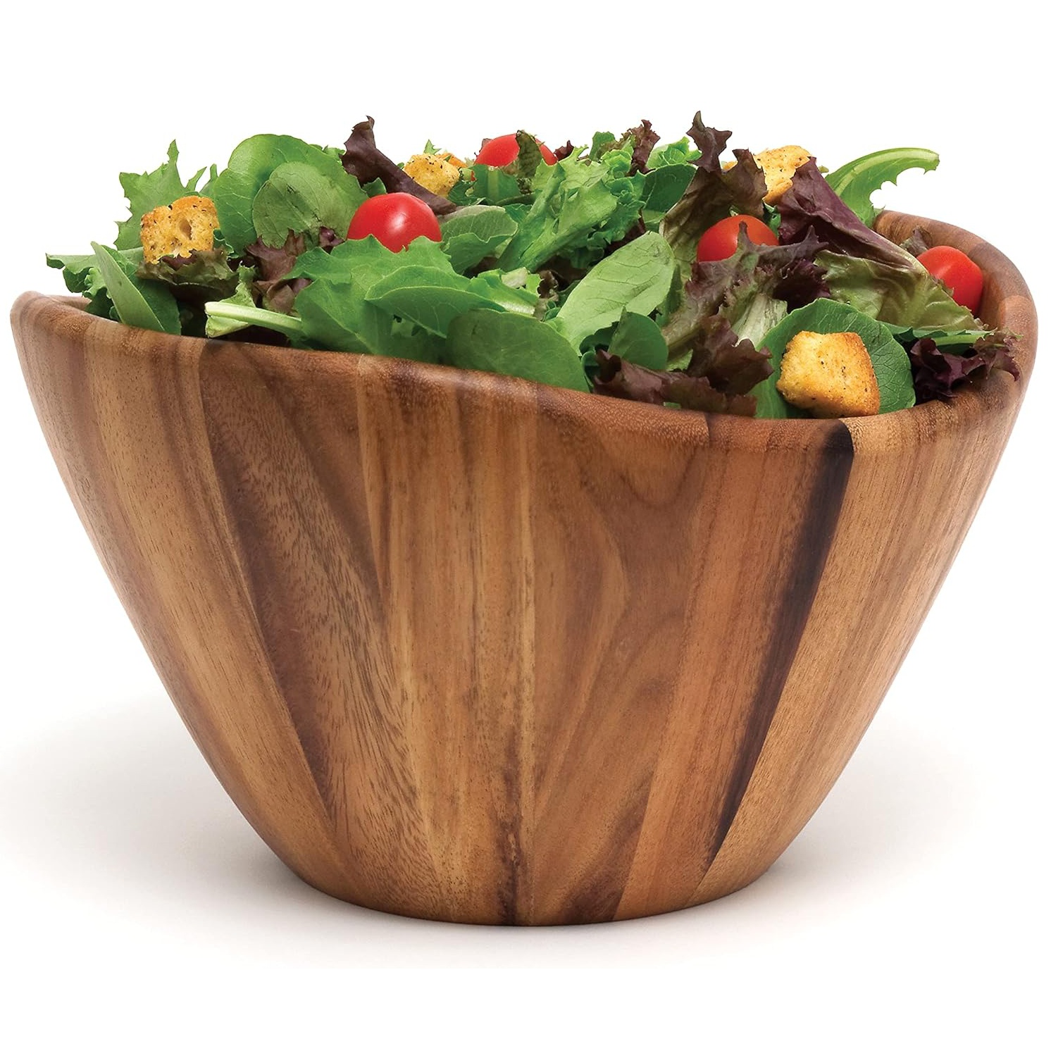 Large Acacia Wave Bowl Salad Bowl, Wood Decorative Bowl for Veggies, Fruits, And More - Handmade Wooden Serving Bowl - Modern Rustic Home Decorations
