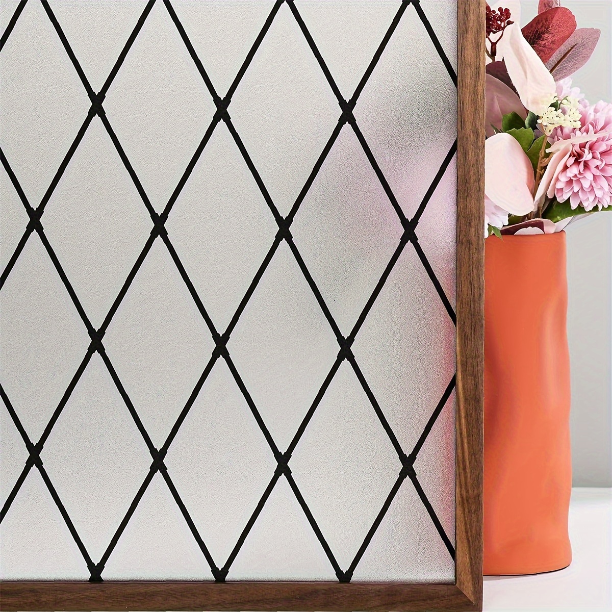 TEMU Rouleau de film autocollant pour fenêtre, motif grille noire , en verre de plomb noir, pour l'intimité