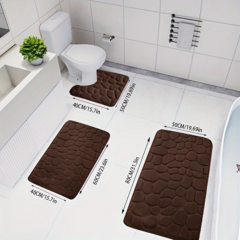 

3pcs Pebble Bathroom Mat Set, Absorbent & Quick-drying Bathroom Floor Carpet, Non-slip & Non-shedding U-shaped Contour Rug, For Bathroom Bathtub Toilet, Ideal Bathroom Accessories