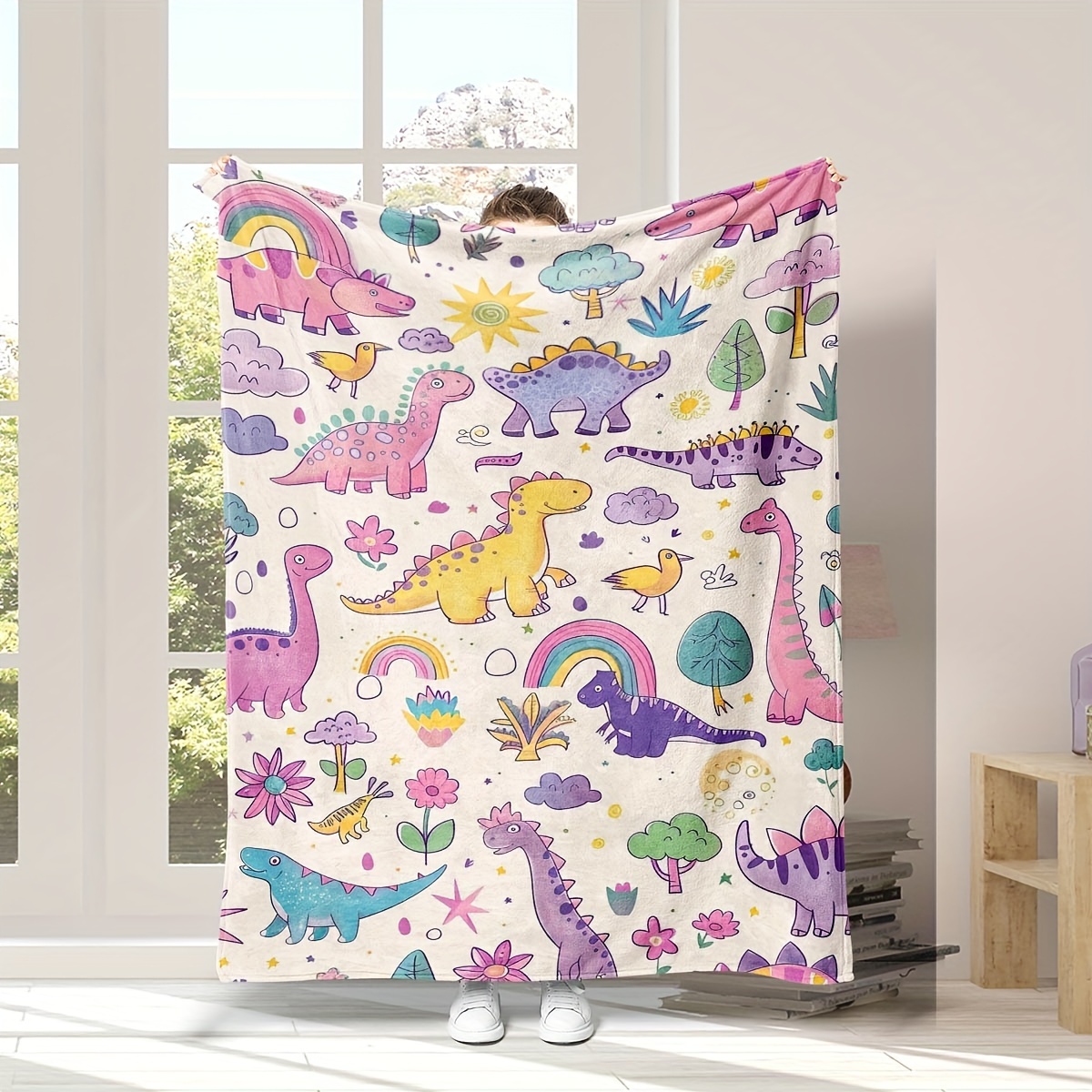 

1pc Couverture Imprimée Numérique, Couverture Dinosaure Rose Douce, Cadeau avec Motif de Dinosaure pour Lit Canapé Camping, Couverture Douce et Chaude pour