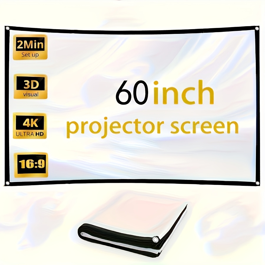 [portable Projector Screen] 60-inch Wrinkle-free Portable Projector Screen, 4k Ultra Hd 16:9, Ideal For Home Theater, Indoor/outdoor Camping Use, Projection Accessory, Easy Setup