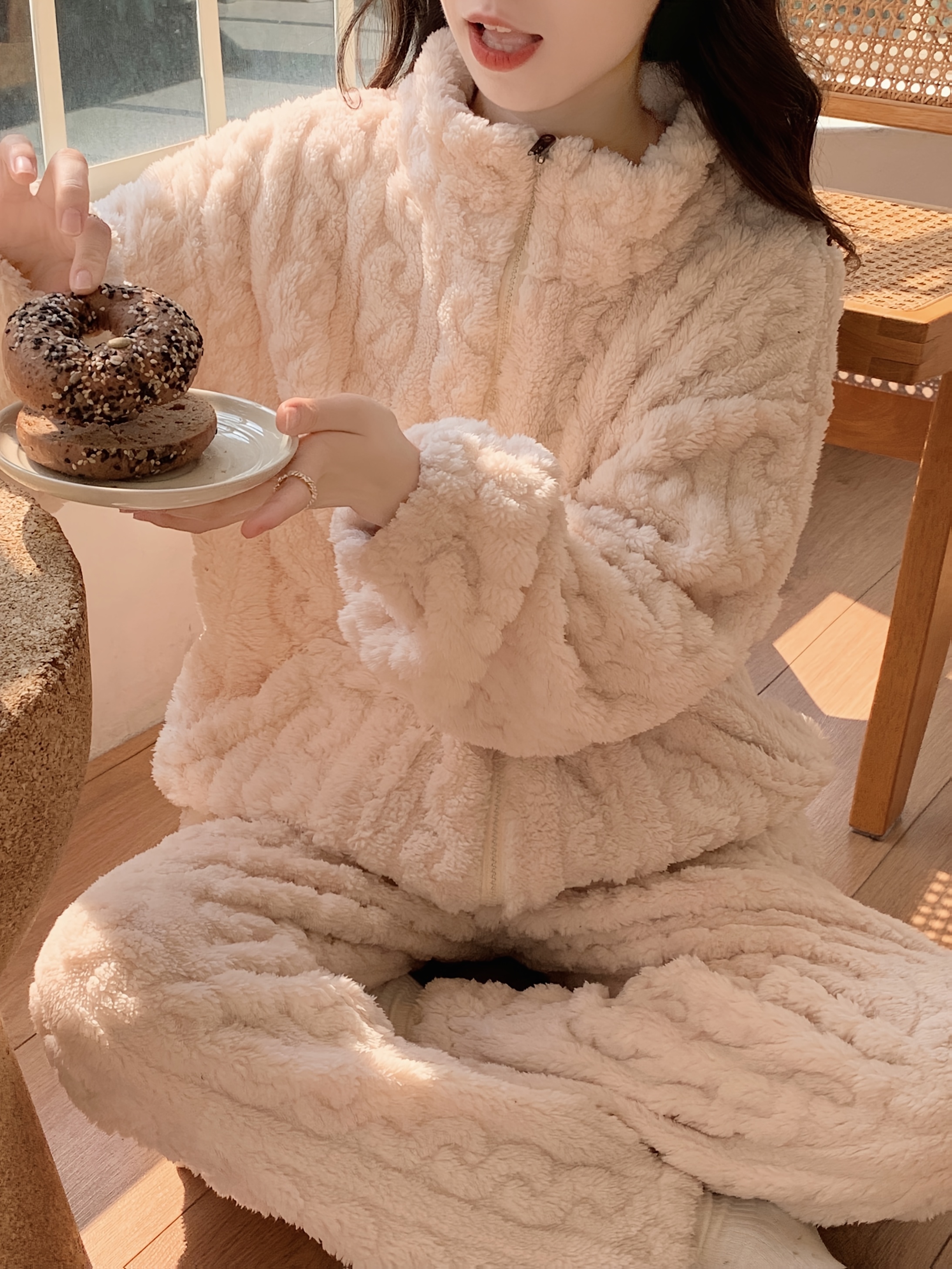 pijamas de mujer de franela gruesa para otoño e invierno, estilo