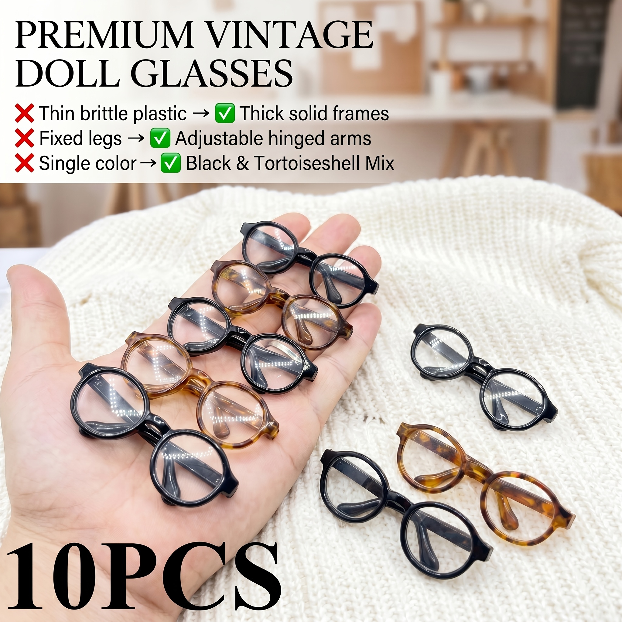 TEMU 10pcs Mixed Style Colored Mini Glasses, Decorative Glasses, Fashion Additions, Collectible Model Additions, Framed Mini Glasses, Plastic