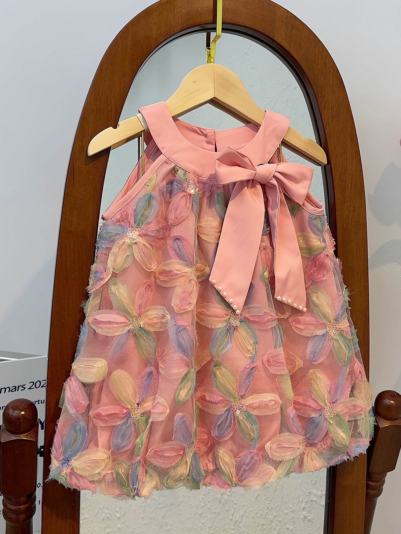 summer new korean style three dimensional petal mesh bow pearl elegant dress