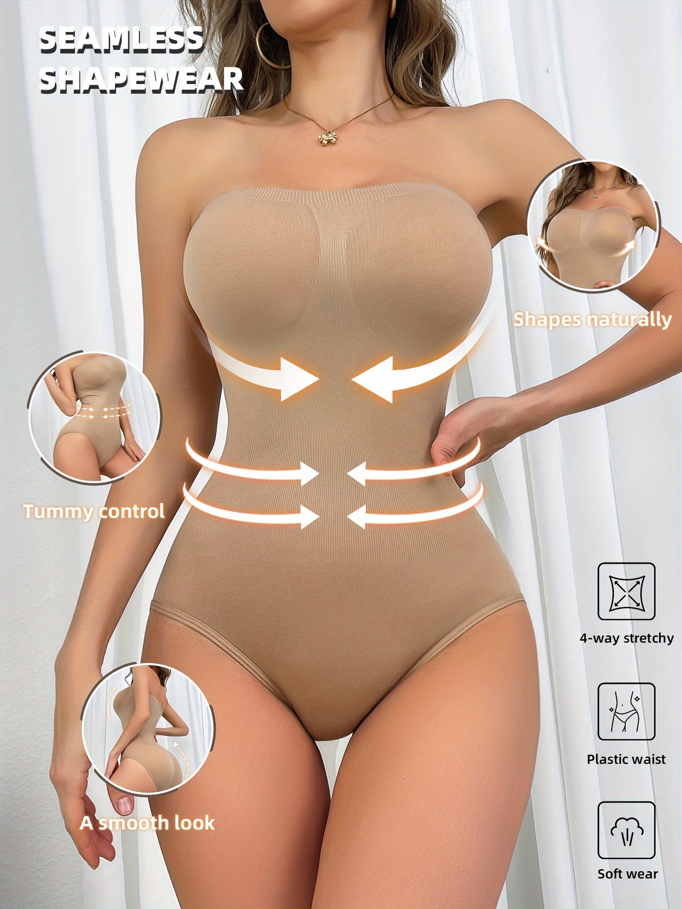 Women's Seamless High-Waisted Bodysuit Shapewear - Tummy Control Shapewear with Smooth Texture & Breathable Design, High Support Seamless Underwear for Casual Attire, Elegant Solid Color, Tummy Control Shapewear, Comfortable Undergarment, Stretchy Fabric