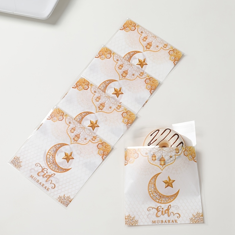 

50/100pcs, Eid Candy Bags, 10*13cm, Moon White Bags, Ramadan Decoration For Home, Ramadan Decoration, Party Supply Packing Bags, Ramadan Eid Al-fitr Gifts