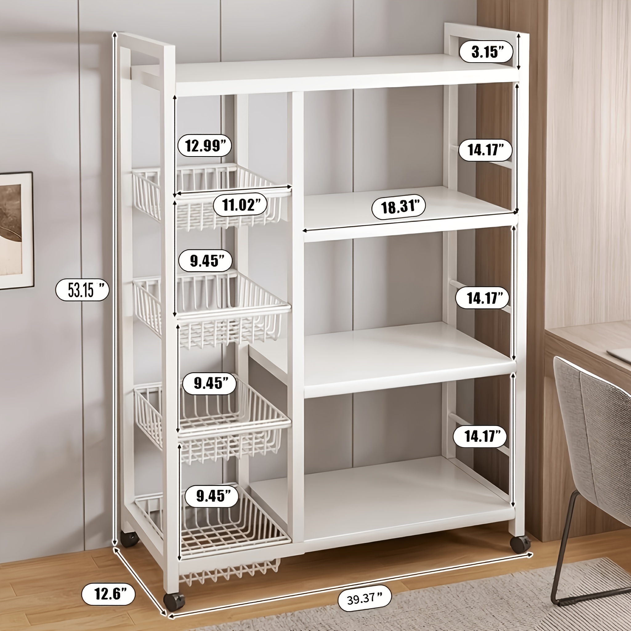 4-tier Rolling Shelf, Kitchen Storage Rack, Kitchen Shelf Organizer, Metal Shelves, Food Service Shelves And Racks, With Wheels, Household Gifts For Relatives , Non-food Contact