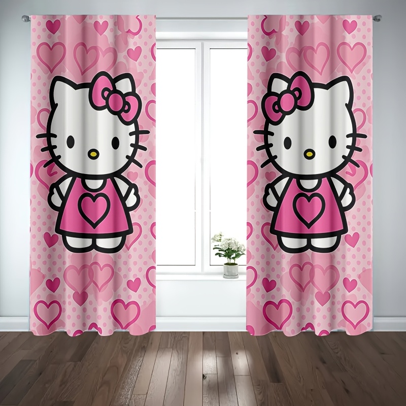 

2pcs Sanrio Hello Kitty Blackout Curtains - Pink Design, Machine Washable, Light-blocking For Bedroom & Living Room Decor, 23.62x59.09 / 51.18x82.223 Inches